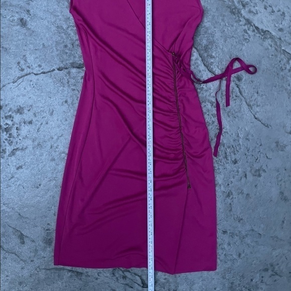 Nicolle Miller vintage pink fusia midi ruched dress with zipper size 2 - Picture 7 of 8